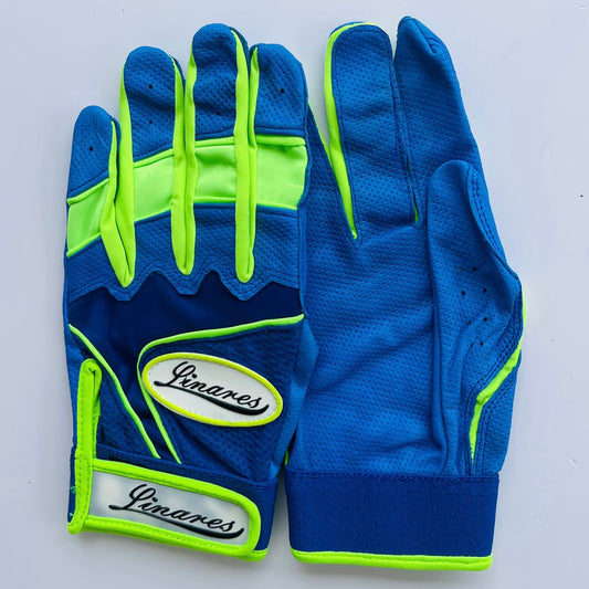 Blue and Neon Green Batting Gloves- XLarge