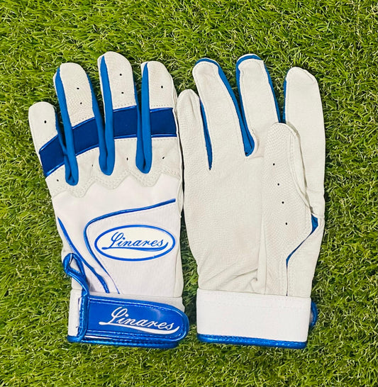 White and Blue Batting Gloves- M, L and XL